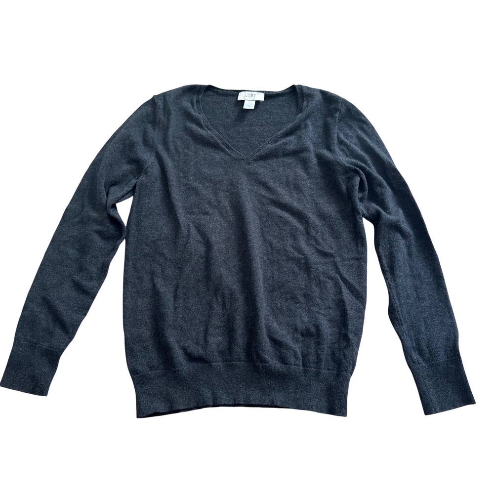 LOFT Ann Taylor Womens Charcoal Gray V-Neck Long Sleeve Pullover Sweater Small